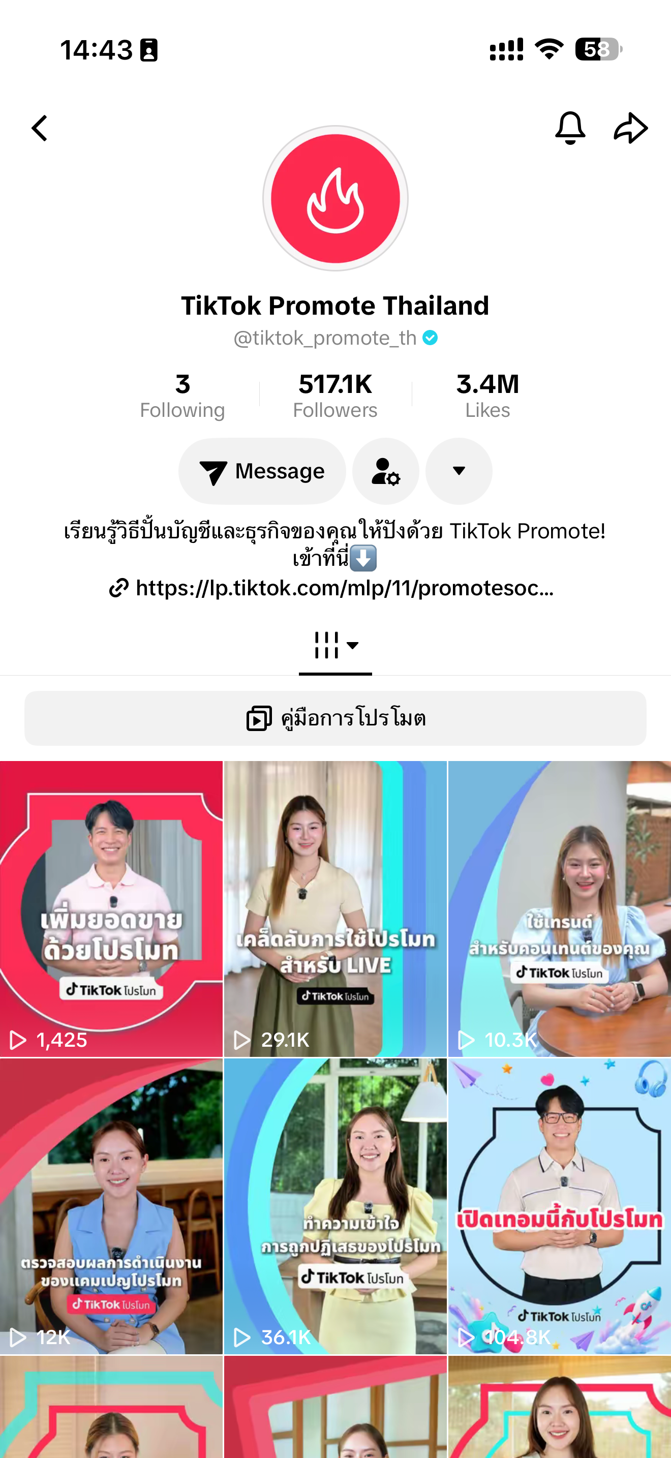 TikTok Promote TH official profile — archived screenshot